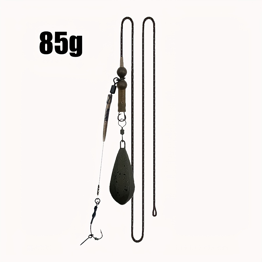 Image of Set Of Carp Fishing Rigs, Including Hair Rigs With Coated Sinker Weights And Quick Change Rolling Swivel Hooks, In Weights: 57g, 71g, 85g, 99g, And 113g.
