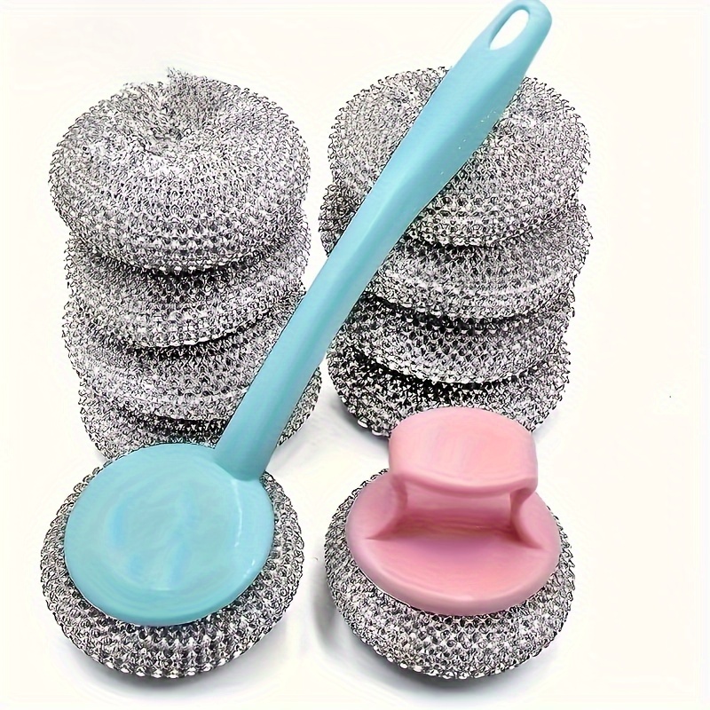 

10pcs Stainless Steel Scrubbers With Handles - , Detachable Kitchen Cleaning Balls For Pots & Pans,