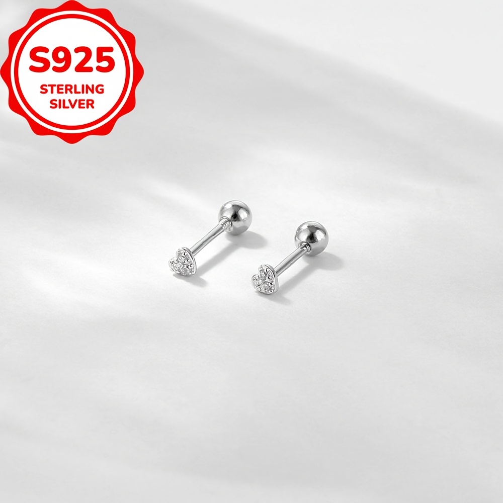 S925 Sterling Silver Heart Earrings Preppy Style