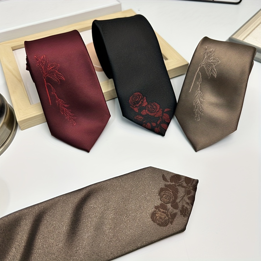 

Embroidered Rose Red Champagne Hand-tied Tie, Suitable For Wedding, Groom, Groomsmen, Daily Use