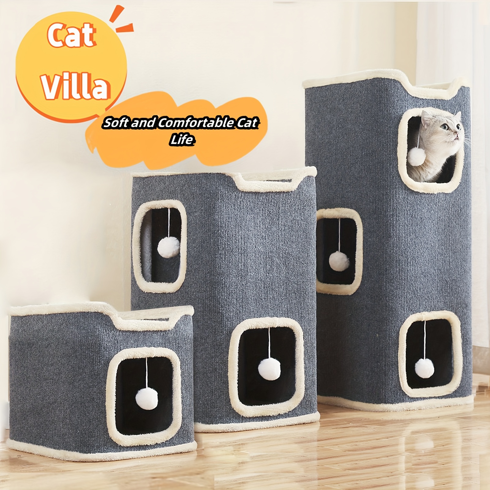 

Cozy Multi-level Cat Villa - Soft & Sisal Cat Tower With Scratching Post, Warm Condo Nest For Sleep, Rest & Play - Ideal For All , Cat Furniture