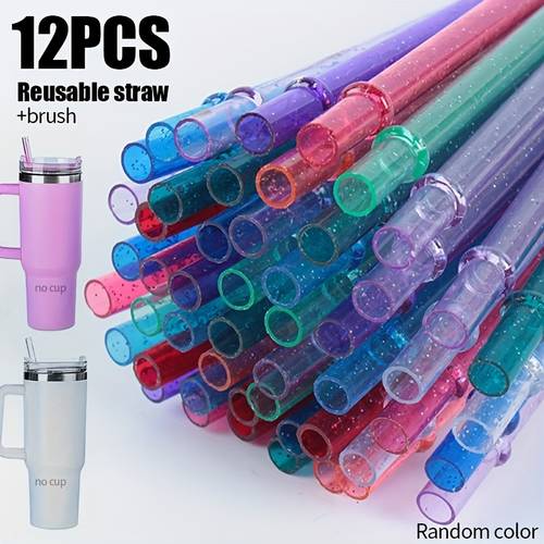 12 reusable straw sets durable ppsu replacement straws suitable for 20oz 40oz sports water bottles compatible with popular cups easy to attached brush cleaner perfect valentines day and gifts random color