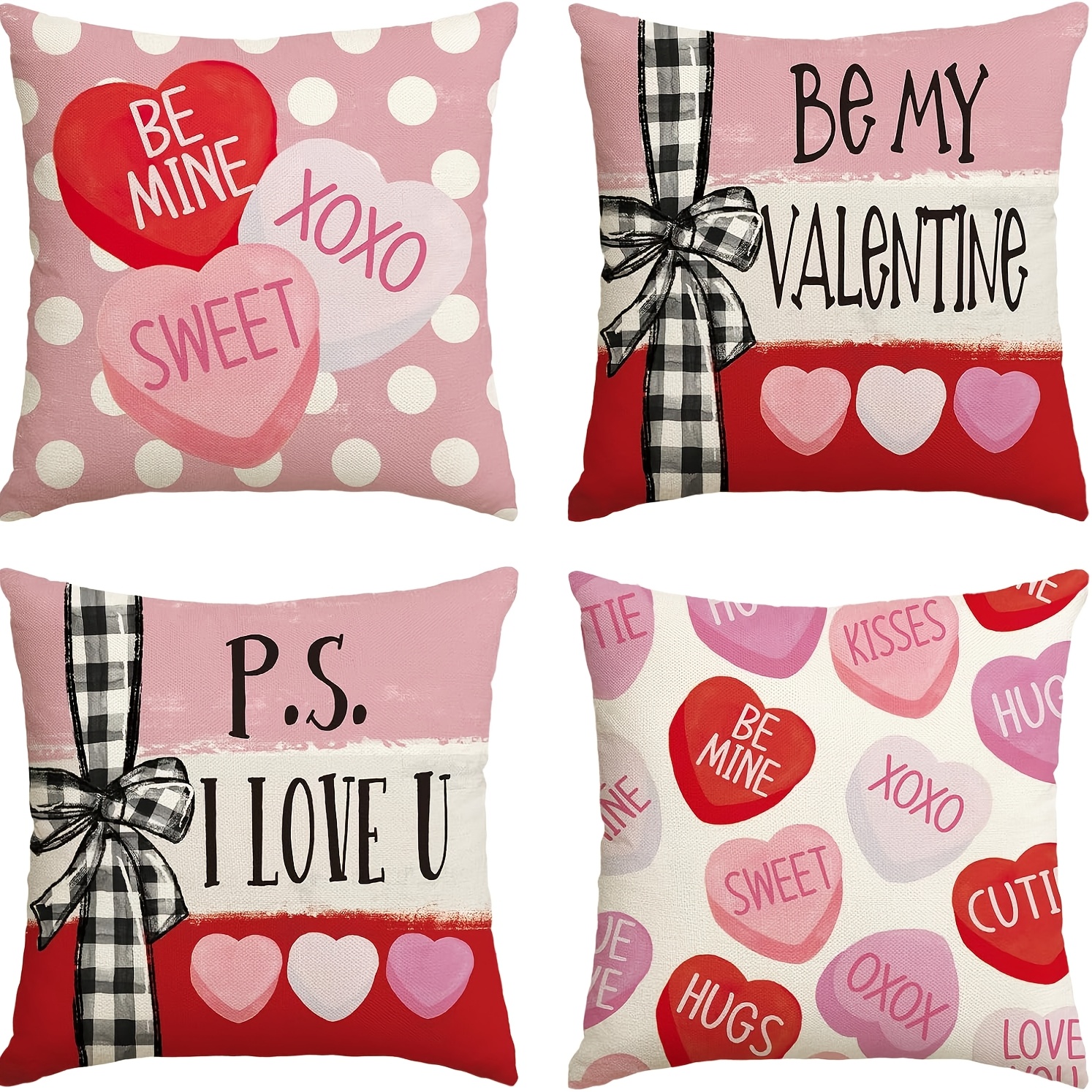 

Be Red Candy Heart-shaped Pillowcase, Valentine's Day Striped Wedding Cushion Cover Decorate The Sofa Set Of 4