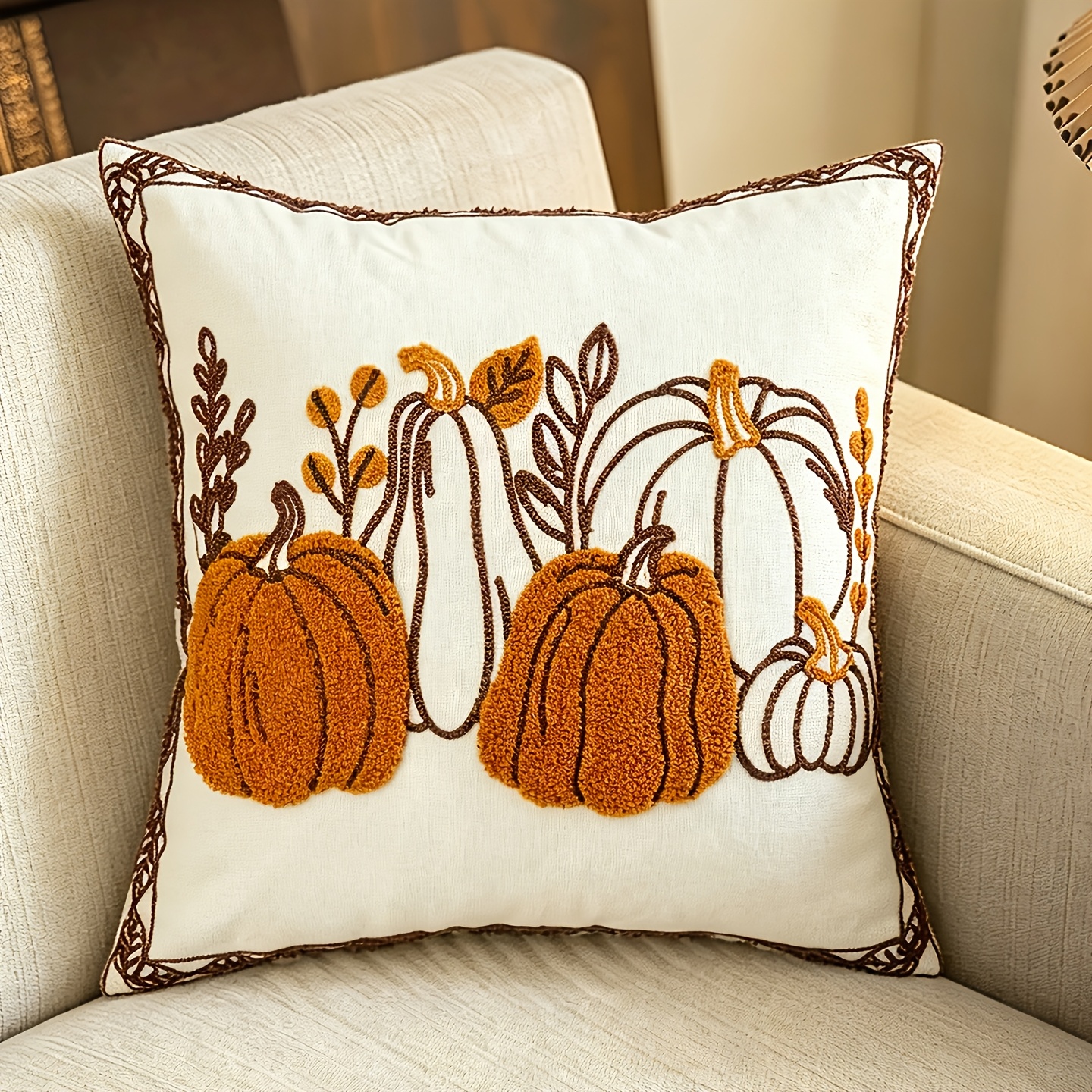 TEMU 1pc Autumn Thanksgiving Pumpkin Pattern Craft Cushion Pillowcase, , Universal For Sofa And Bed Home Decor, Pillow Insert Not Included