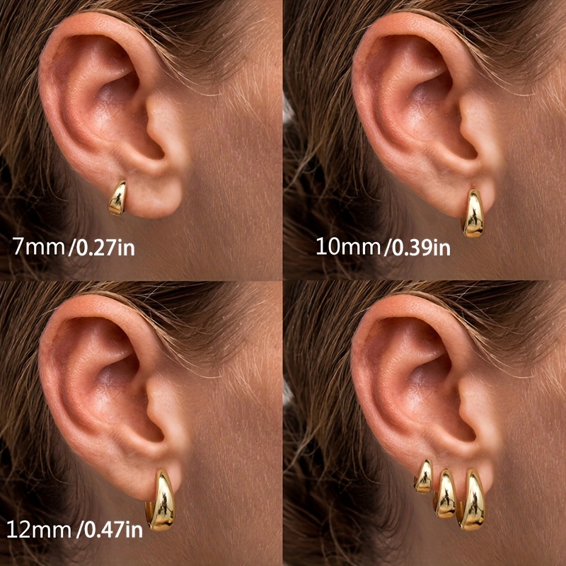 3 pairs womens hoop earrings thick hoops small hoop set lightweight hoop earrings golden silvery ladies jewelry gift Product details 1