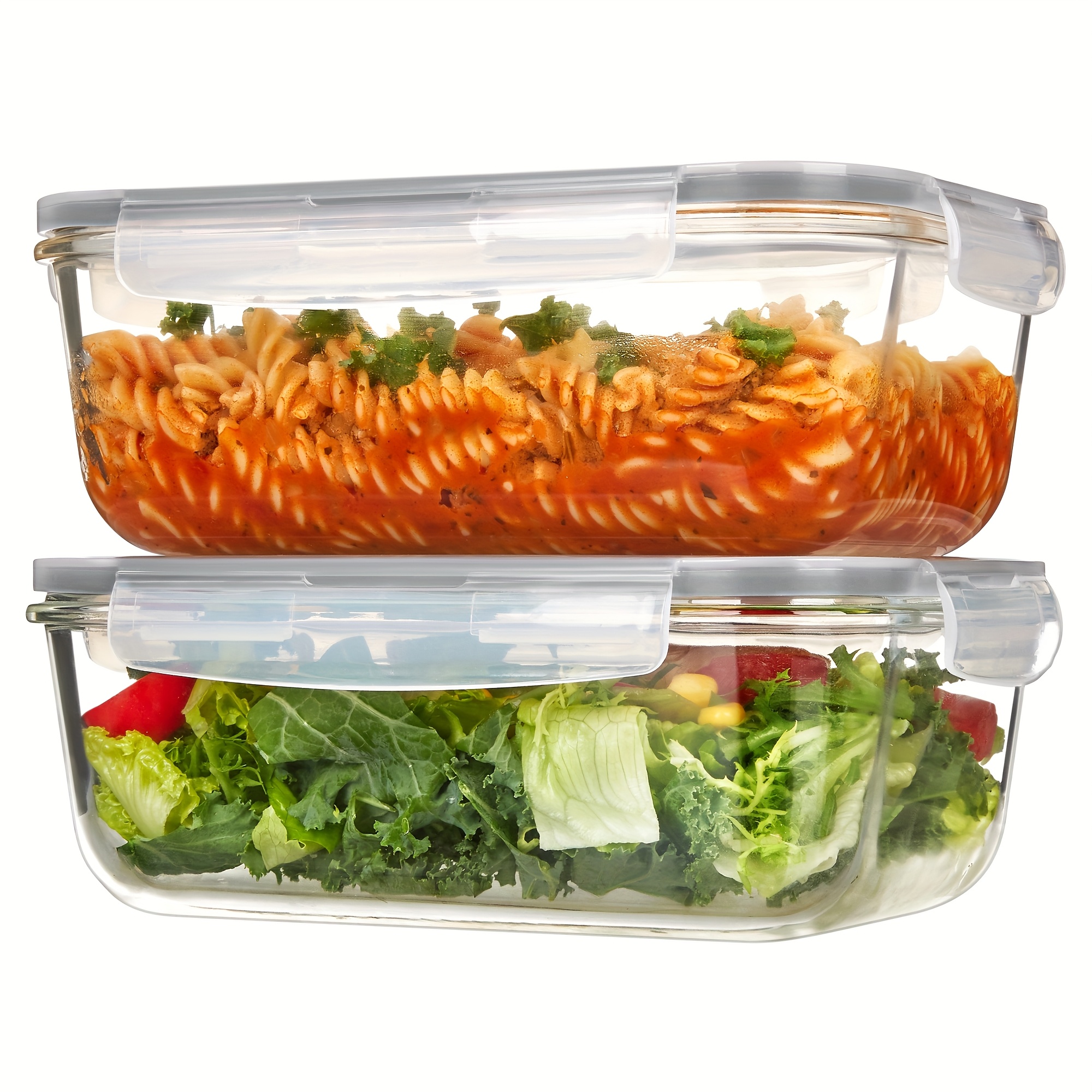 TEMU 2-pack 1860ml/ 63oz Large Glass Storage Containers With Lids, Meal Prep Food Container Set With Airtight Lid For Baking, Microwave, Oven,