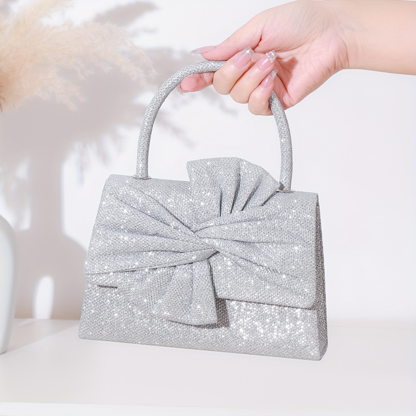 Sparkling Bow Tote Bag with Multi-Functional Carrying Options