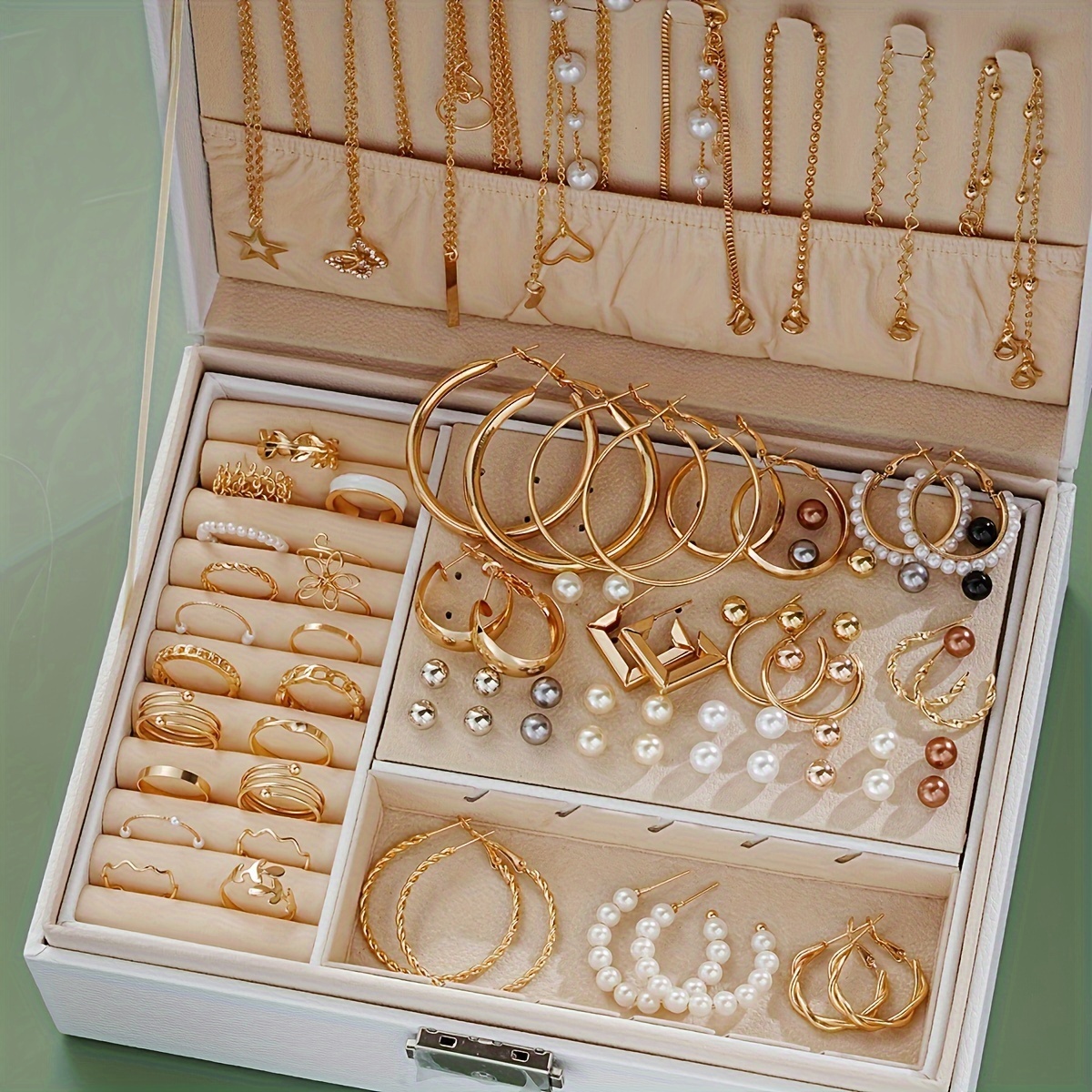 

Luxury 91-piece Jewelry Set For Women - Geometric, Heart, Floral, Butterfly, Star & Faux Pearl Earrings, Studs, Necklaces, Rings - Chic Vacation & Everyday Wear Accessory Gift Set (no Box)