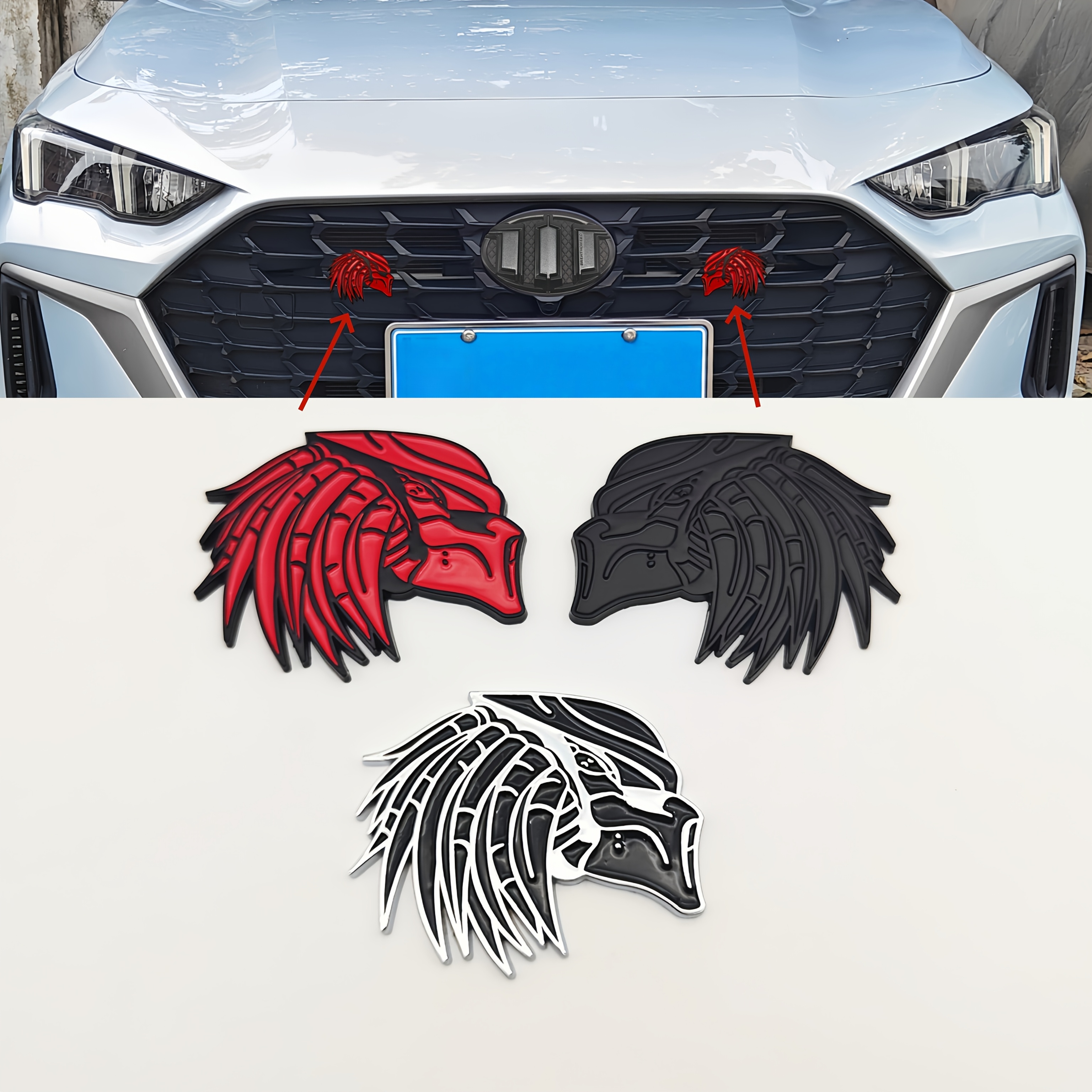 thumbnail image 2 of Set Of 2 Front Grill Badges – Red/Blue England UK Flag Emblem – For Mesh Grille – Xotic Tech 2 of 6