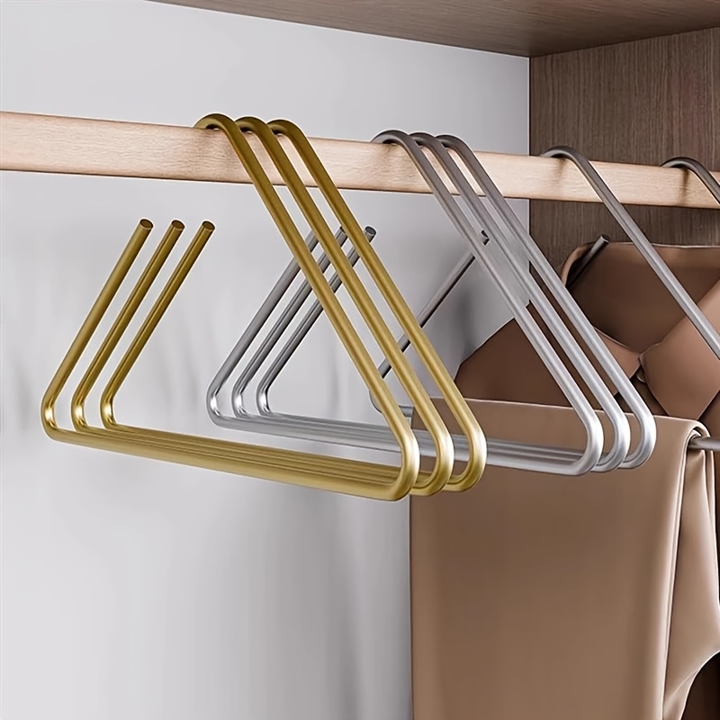 [Durable Triangle Coat Hangers] 5pcs Durable Triangle Shape Coat Hangers, Non-Slip Clothes Hangers for Trousers, Scarf, Wardrobe Organizers in Golden/Silvery/Grey