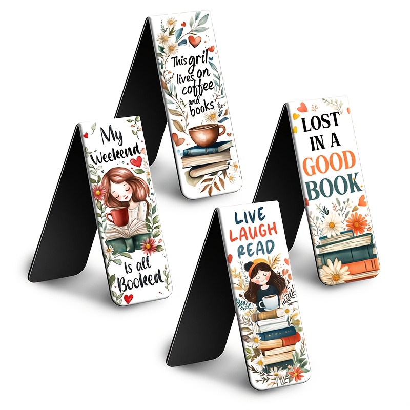 

4-pack Magnetic Bookmarks For , Floral & Inspirational Quotes, Cardboard Page Markers For Students & Teachers, Ideal Reading Gift For