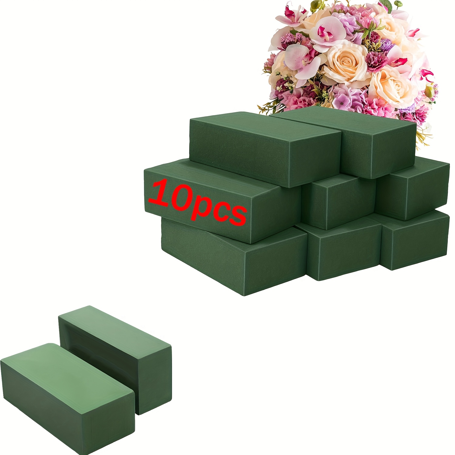 Image of 10pcs Floral Foam Blocks, High-density Green Dry Wet Foam Bricks, Suitable For Fresh And Artificial Flower Decoration, For Weddings, Handmade Crafts, Table Centerpiece And Party Arrangements