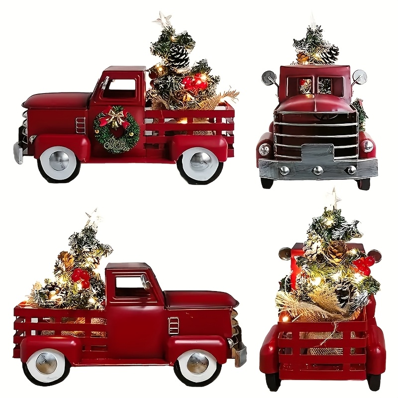 TEMU A Festive Truck With A Holiday Wreath And A Small Christmas Tree, By 2 Aa Batteries - A Decorative Piece For Your Holiday Table