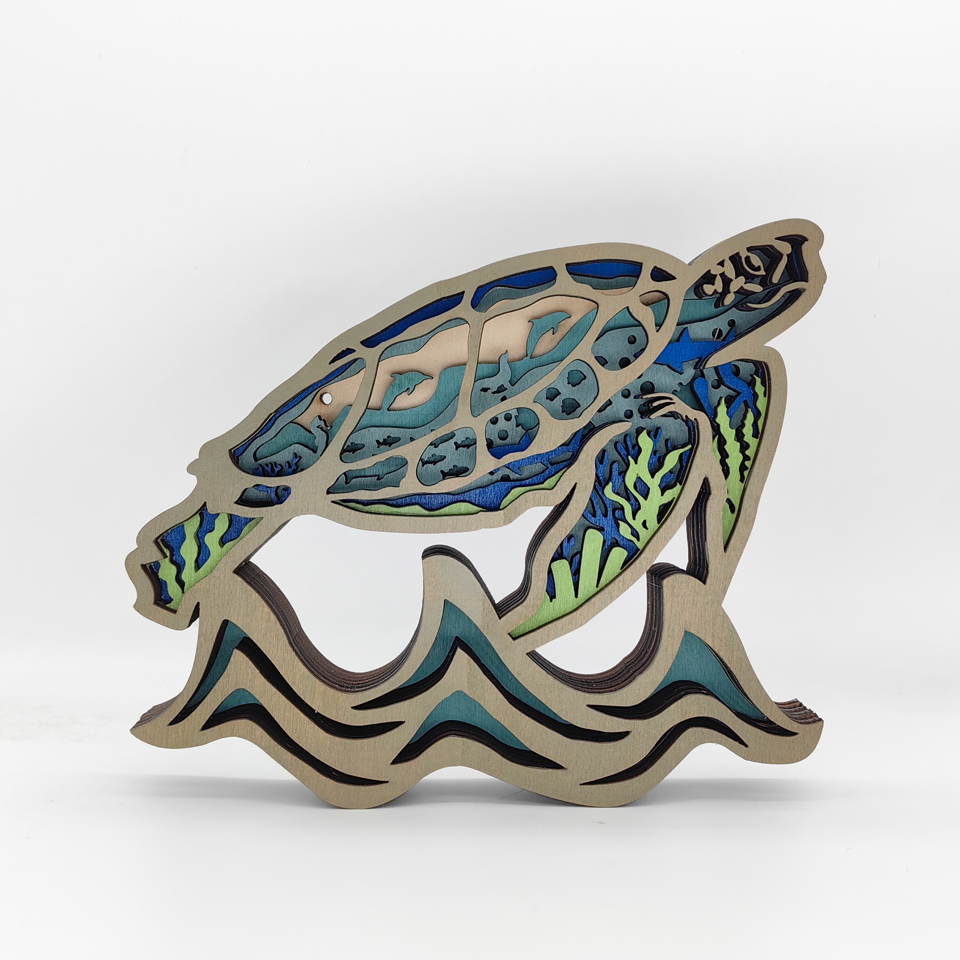 

1pc Handcrafted Wooden Sea Turtle Sculpture - Ocean-inspired Desk Decor, Artistic Home & Office Accent