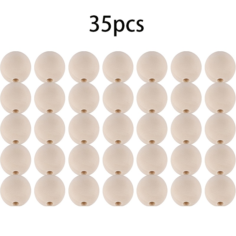 TEMU 25Mm 35pcs Perles en Bois Naturel, Perles Rondes en Bois Vierges, pour la Fabrication de Bijoux Variés, Perles Décoratives