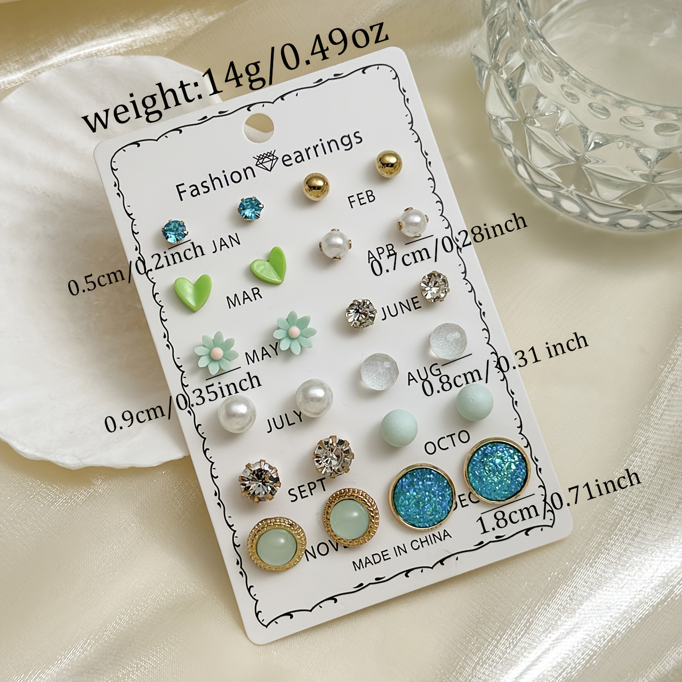 12 Pairs Cute Multi-Style Round Floral Heart-Shaped Large Earrings Set