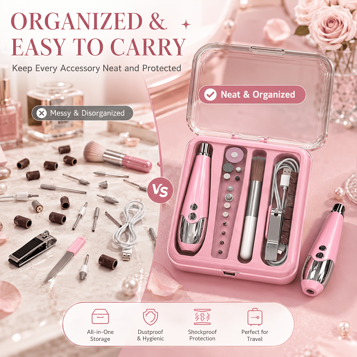 Electric Nail Drill Kit with 13 Grinding Heads, USB Rechargeable