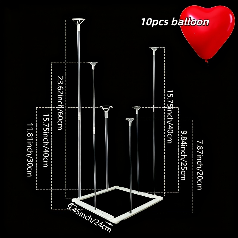 Image of 1 Set Of Balloon Stand Kits, Plastic Balloon Clips, Balloon Stand Kits For Wedding, Birthday, Mother's Day Party Decorations (including 10pcs Of Red Heart-shaped Balloons) Valentine Easter