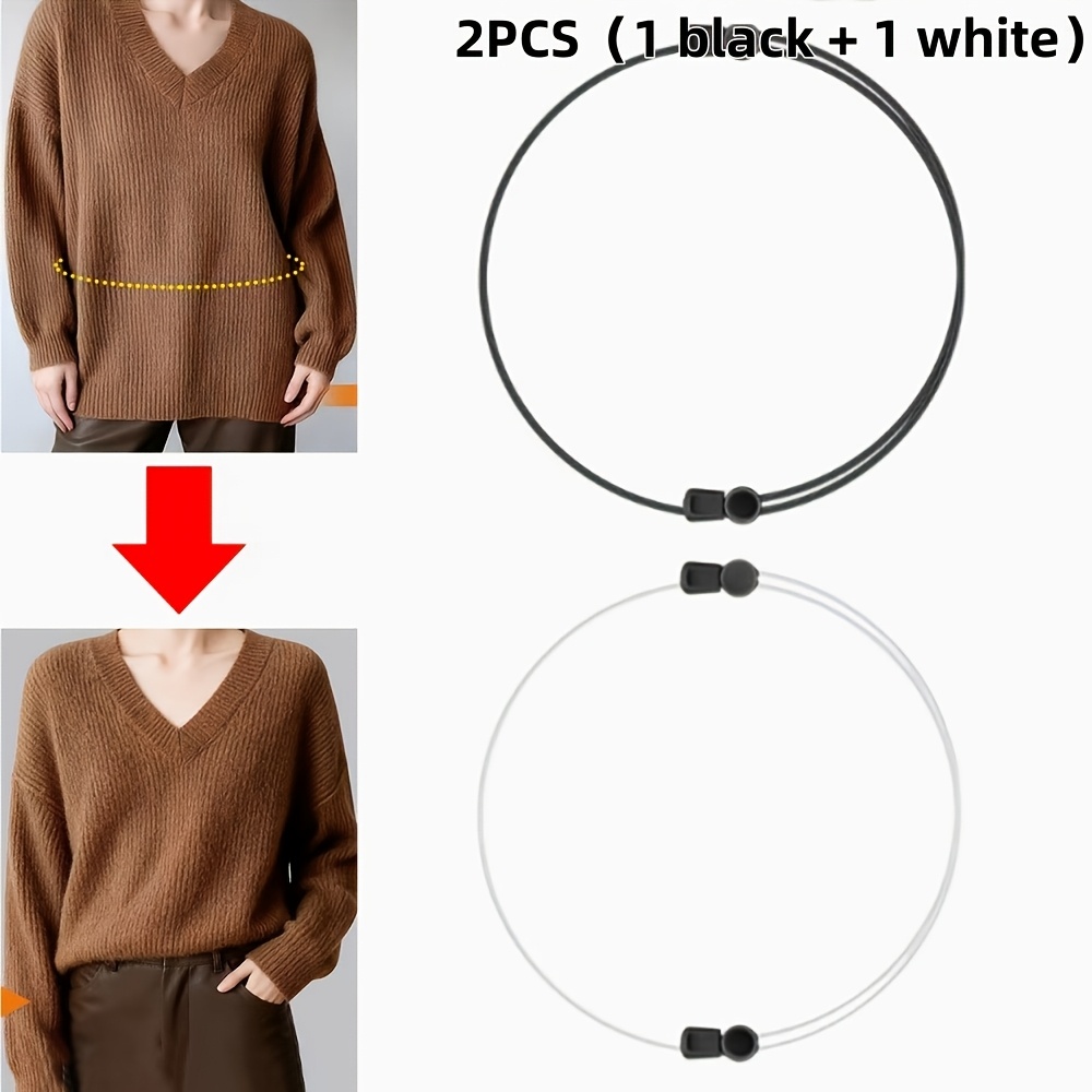TEMU 2pcs Set: 1 Black + , Invisible Sweater Hem Shortening Tool, Adjustable Tightening For Tops, Seamless Waist Cinching Belt, Adjustable Seamless