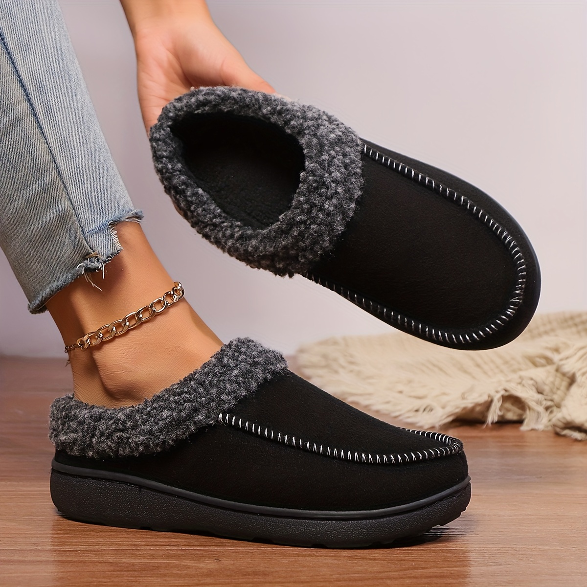 color slip on slippers comfortable fabric upper with tpr sole   indoor outdoor unisex slippers details 1