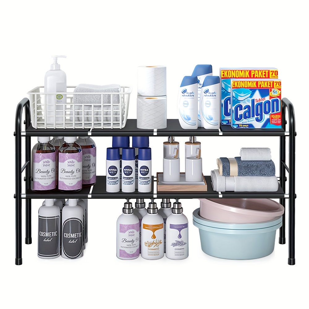 

Under Sink Organiser, 2 Tier Under Cabinet Shelf Organiser With 8 Removable Panels, Bathroom Sink Organiser