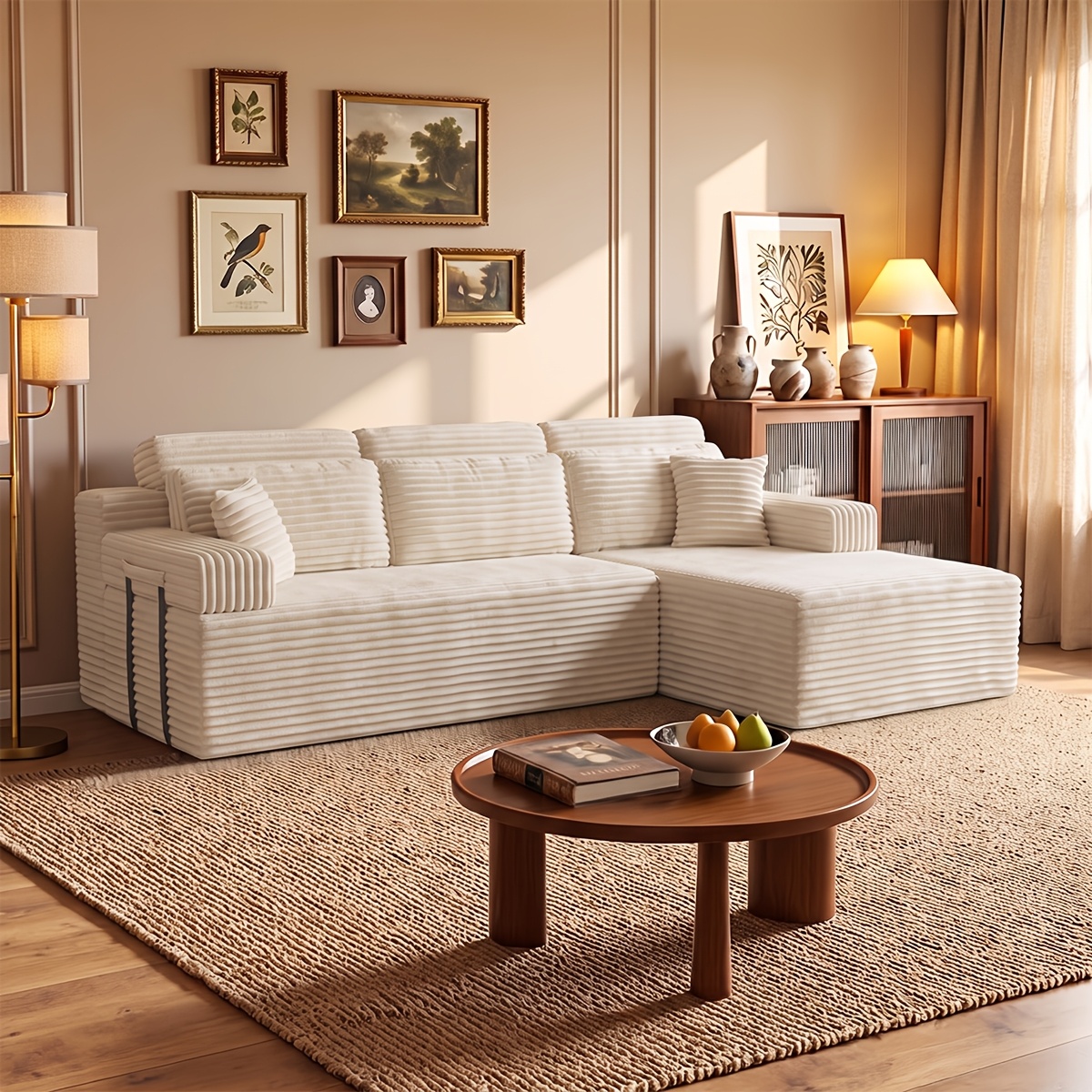 Image of Cream Style Boneless L-shaped Living Room Sofa Skin-friendly Recliner Sofa One-piece Molding No Long Sofa Bed Lounge Chair Versatile Living Room Furniture Ideal Matching Home Furniture Furniture