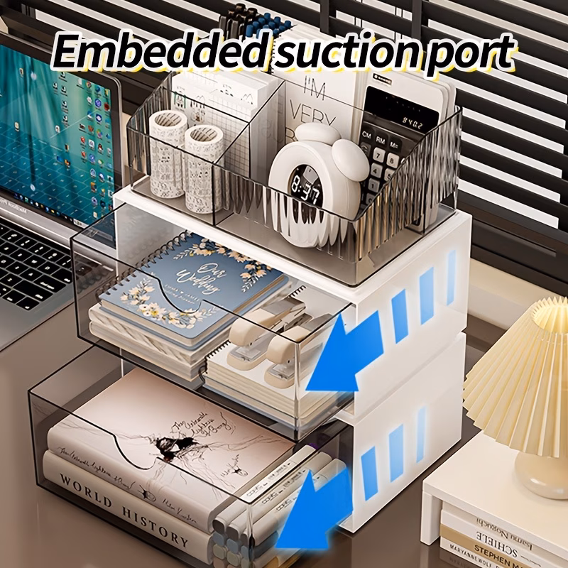versatile use large capacity desk organizer with drawer multi layer transparent storage box for office supplies back to school organization Product details 3