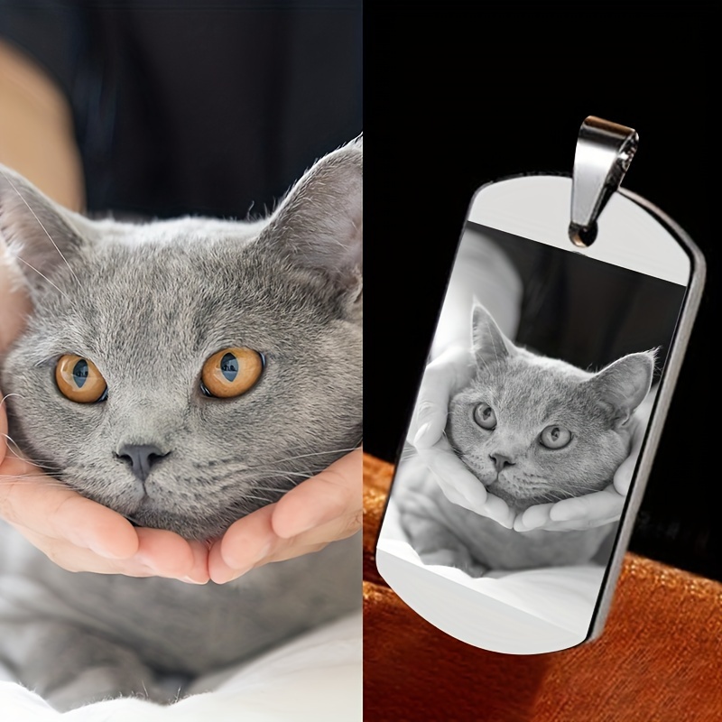 

Customizable Pet Photo Pendant Necklace/keychain, Personalized Cat/dog Memorial Gift, Engraved Name Tag With Your Pet's Image, Stainless Steel Jewelry For Pet Lovers