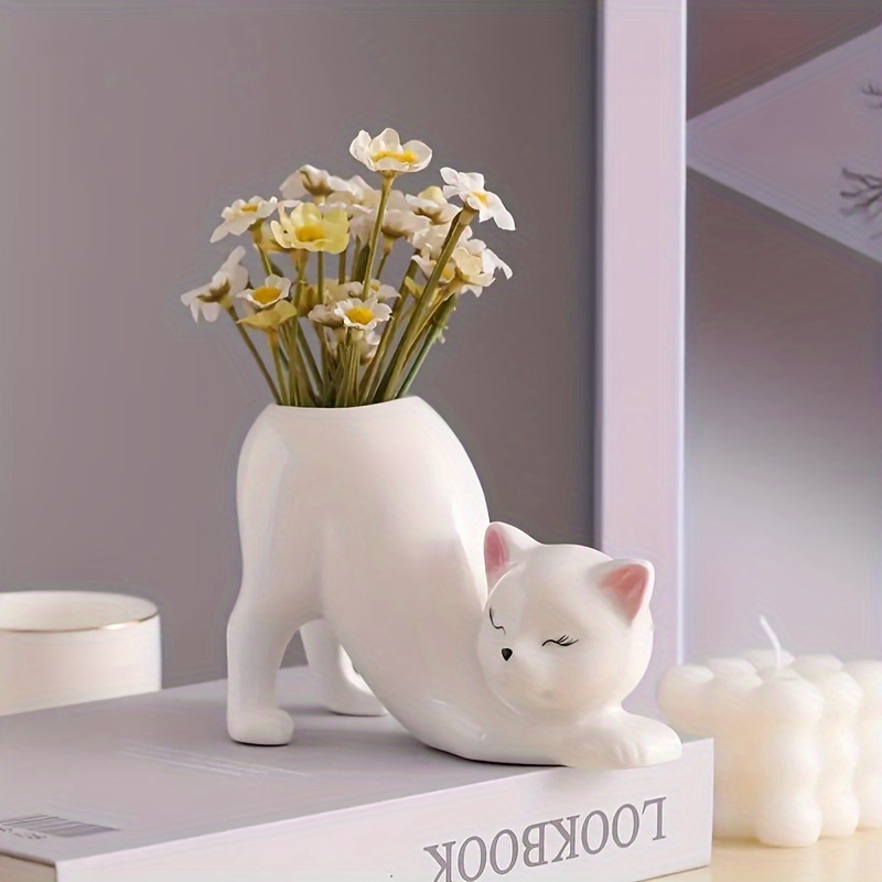 

1pc Cute Cat-shaped Resin Vase, Classic Decorative Figurine, 5.5 X 3.0 X 3.9 Inches, Tabletop Floral Display, Home & Office Decor