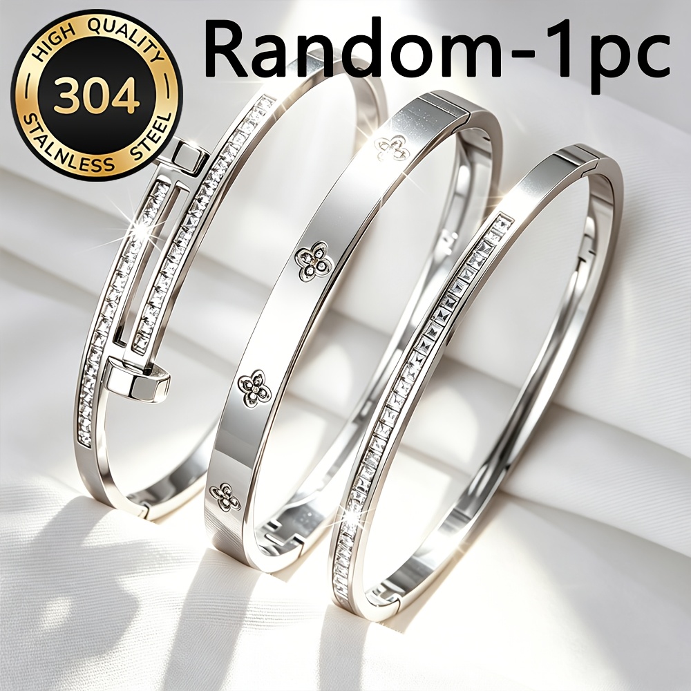 TEMU Bracelet aléatoire en acier inoxydable avec motif à /clou à double tête et incrustation synthétique. Résistant à la décoloration et superposable