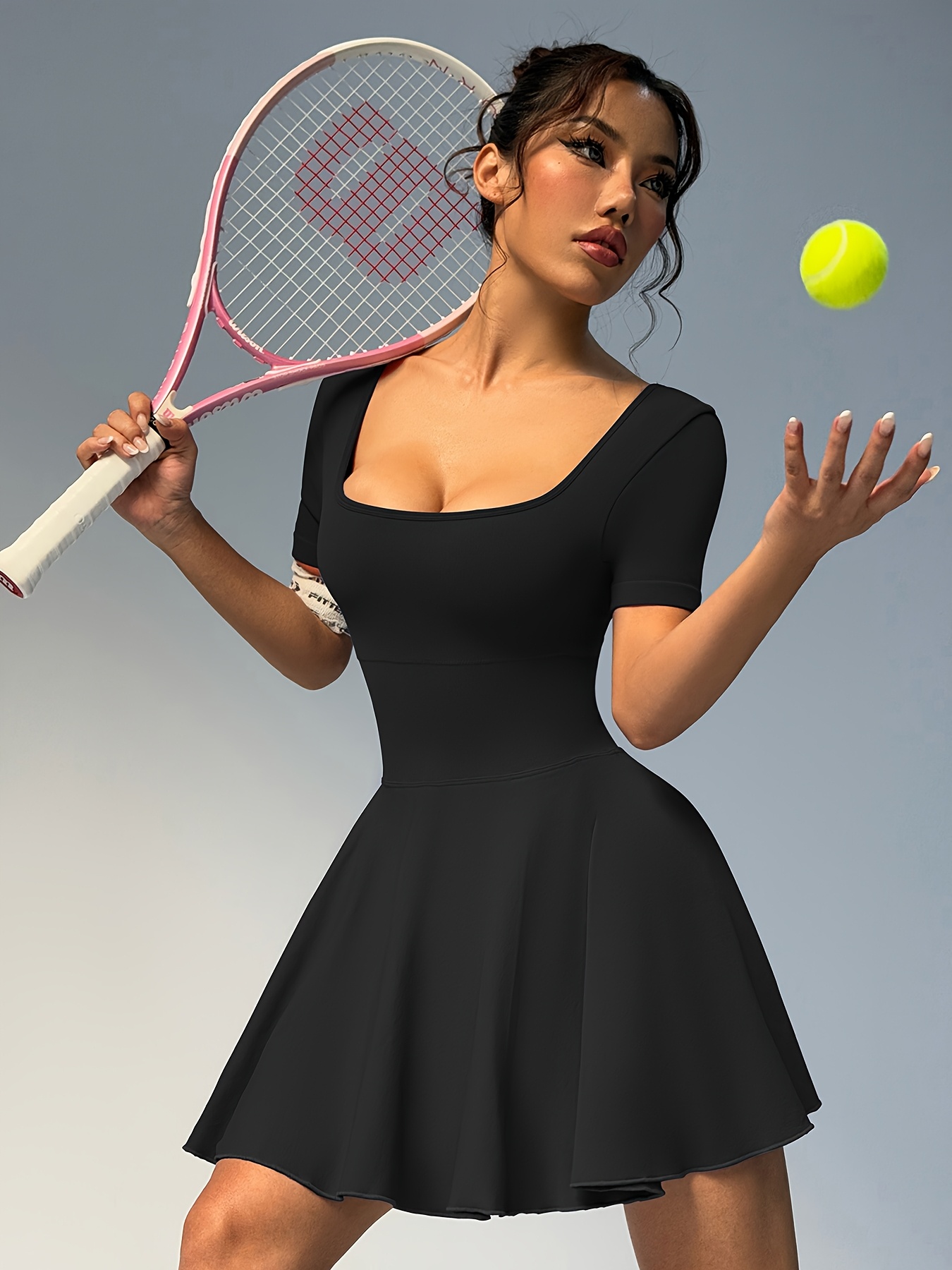 ladies short sleeve sports dress neckline offering - Temu