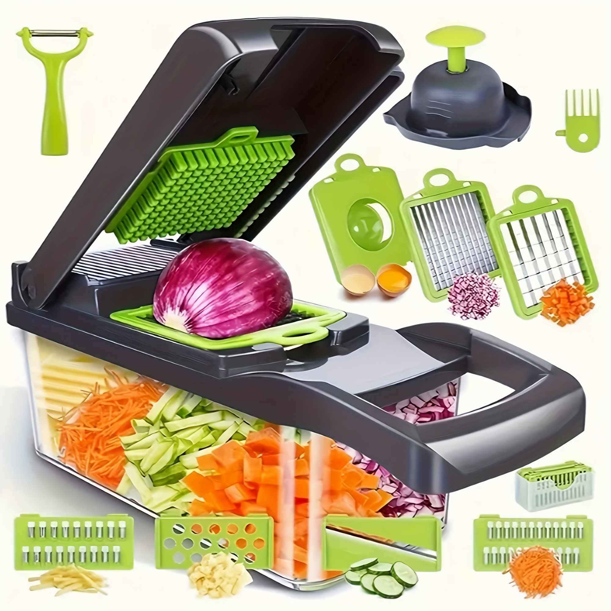 vegetable chopper professional onion chopper multifunctional food chopper kitchen onion chopper with 3 5 blades salad potato carrot garlic container kitchen gadget set Product details 8