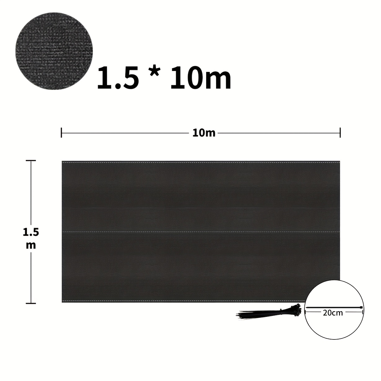 TEMU Privacy Screen Length Fence Shade Net 150g/m² Hdpe With Cable Ties For Tennis, Balcony & Garden