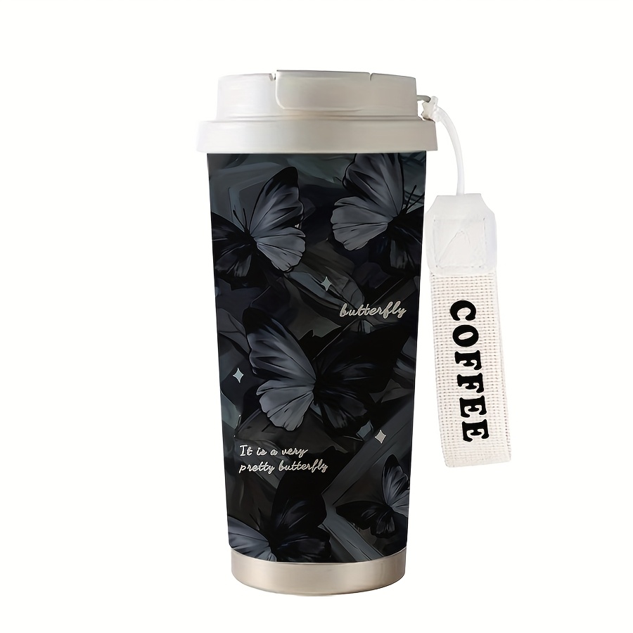 Image of 530ml/18 Stainless Steel Mug With Black & Lid - Insulated Hot/cold Cup, Portable For , Elegant For Office, Gym, Camping, Travel - Gift For / ( Lovers)