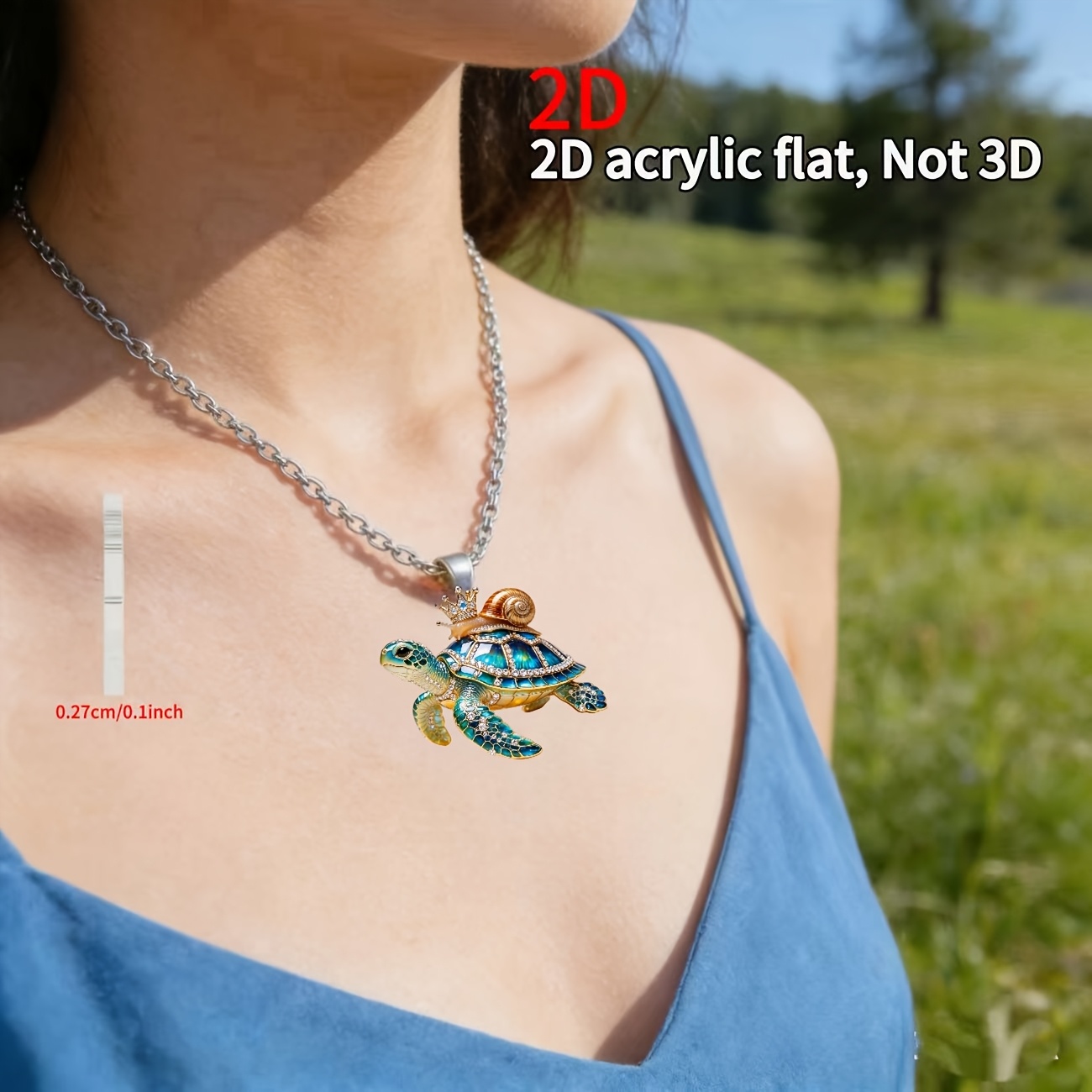 Women's 2D Acrylic Snail on Turtle Pendant Necklace, Gift Idea