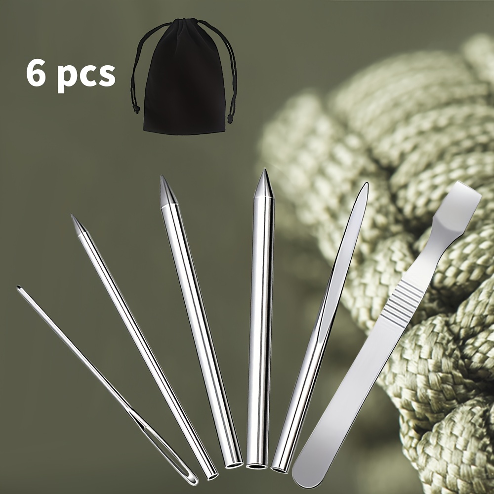 

6pcs Paracord Stitching Needle Set With Smoothing Tool - Stainless Steel Diy Craft Supplies