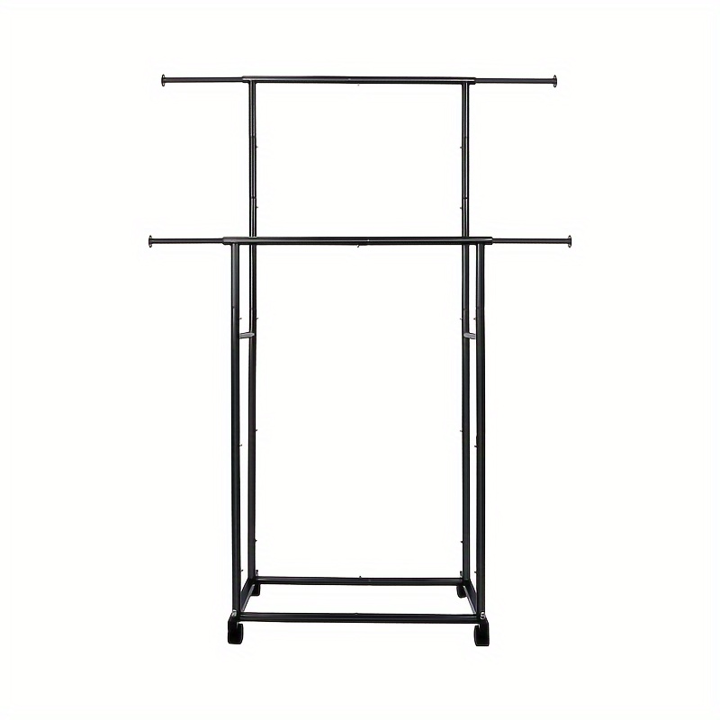 

1pc Simple Standard, 2 Double Rod Clothing Metal Clothing Rack For Hanging Clothing, Rolling Clothing Storage Bag With Lockable Wheel Movement, Home Rppm Decor (black)