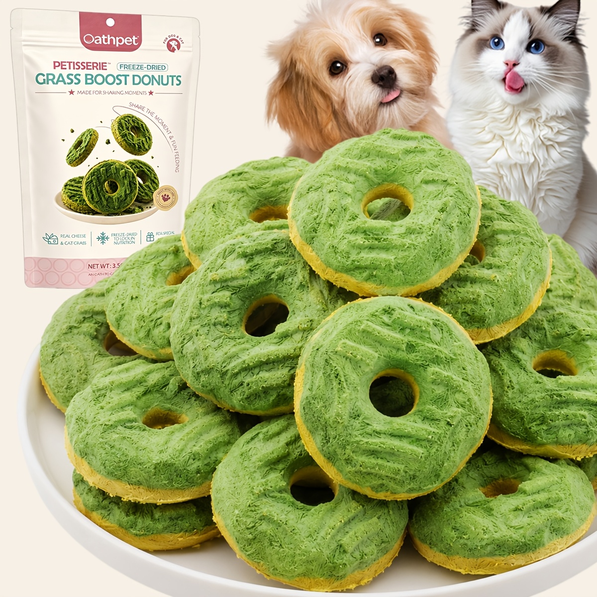 oathpet premium freeze dried double layer donut treats for   chicken salmon with cat grass cheese high protein daily reward snacks 15 count Product details 1