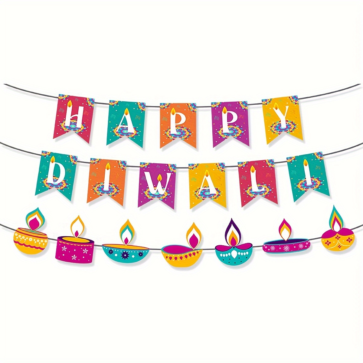 

Happy Diwali Celebration Banner - 1pc, Paper Garland For Room Decor & Party Supplies, No Power Needed,