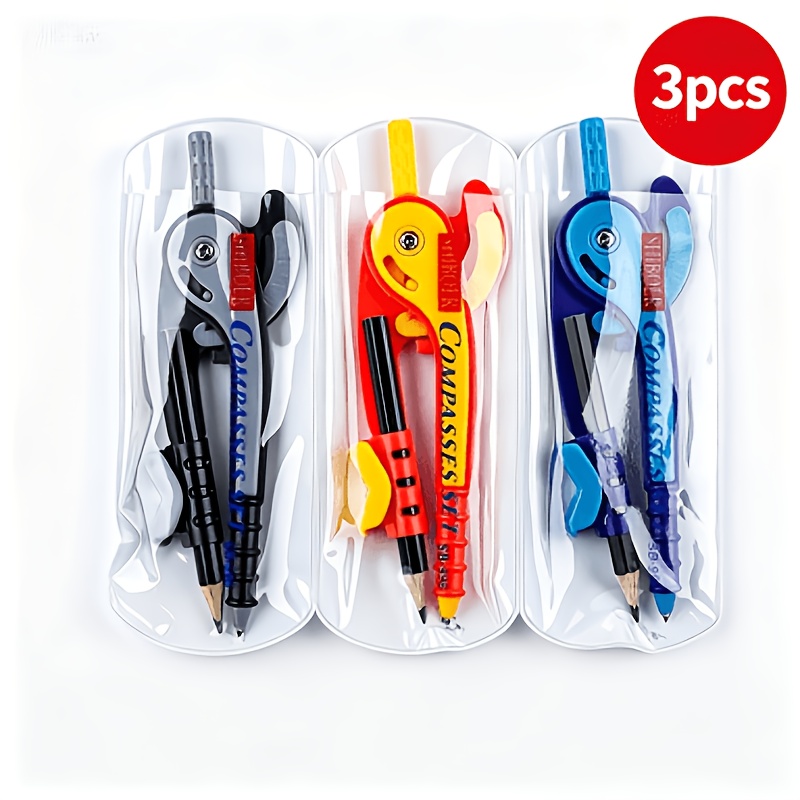 TEMU 3pcs Set Of Individually Packaged Compass Pencils, Multi-colors, Vibrant Colors, Practical And Multifunctional, High Cost-performance, Schools,