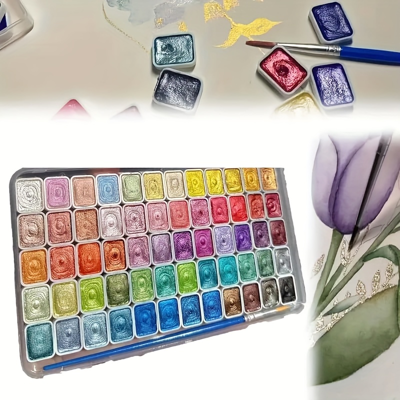 Image of 60 Color Metallic Watercolor Paint Set, Portable And Lightweight, High Solid Paint, Starry Tone, Suitable For Artists And Professionals, Ideal For Painting, Drawing, Diy Craft, The Gift