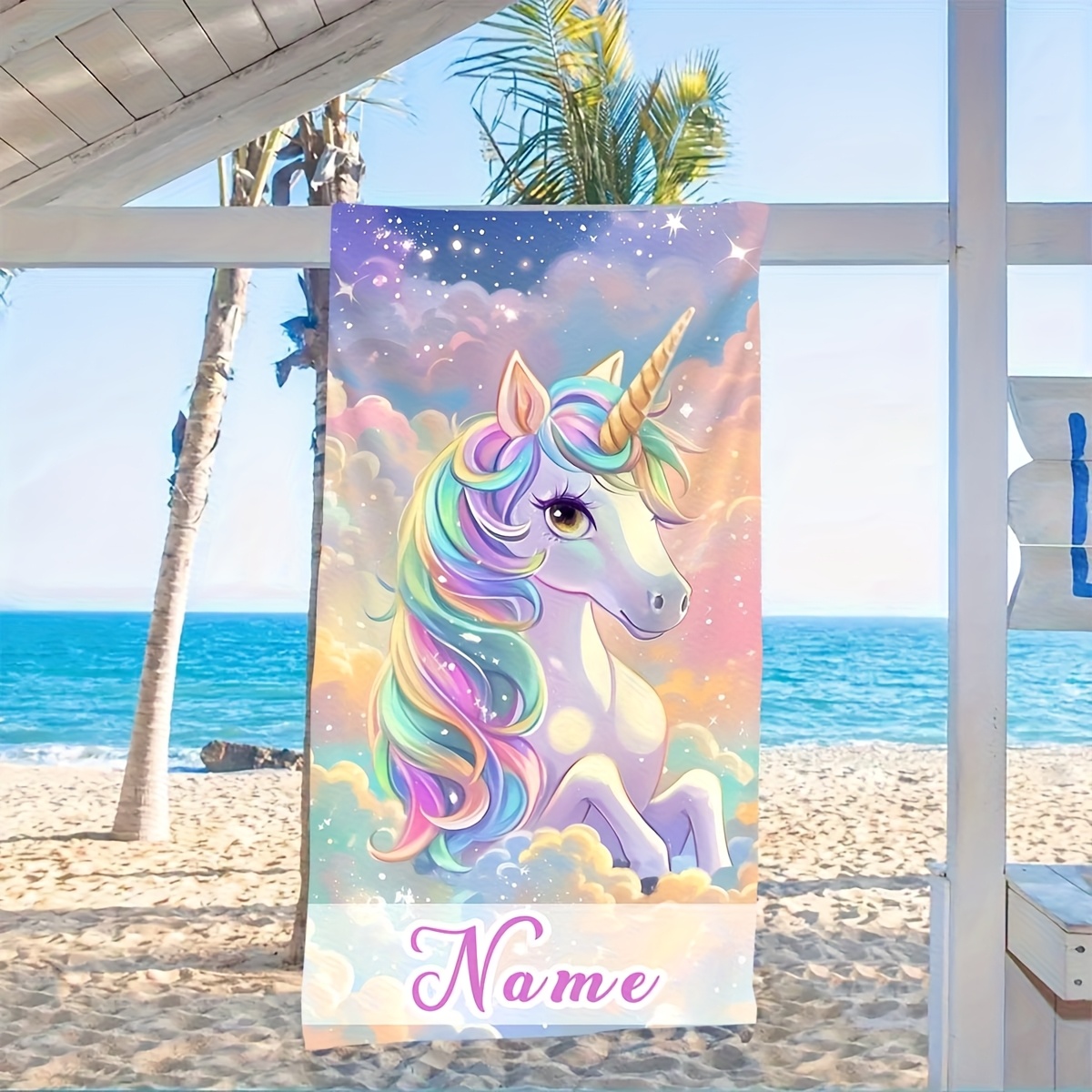 1pc Customizable Unicorn Design - Beautiful Pattern - Beach Towel, Perfect For Travel, Essential Lightweight Camping Gear, Must-have For The Beach Or Poolside