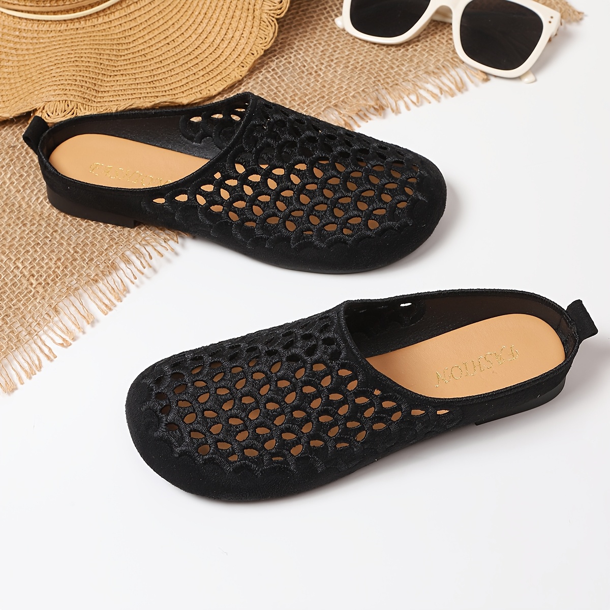 TEMU Women's Wide Width Slip-on Mules - Soft Sole Breathable Round Toe Flat Clogs Suitable For Daily Commuting & Office Wear, Elegant Suitable For -