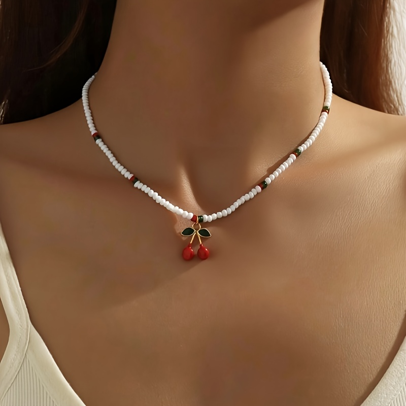 TEMU Collar de cuentas de arroz para mujer, estilo bohemio de moda, colgante de de aleación, collar de dijes, joyería , gargantilla retro, adecuado