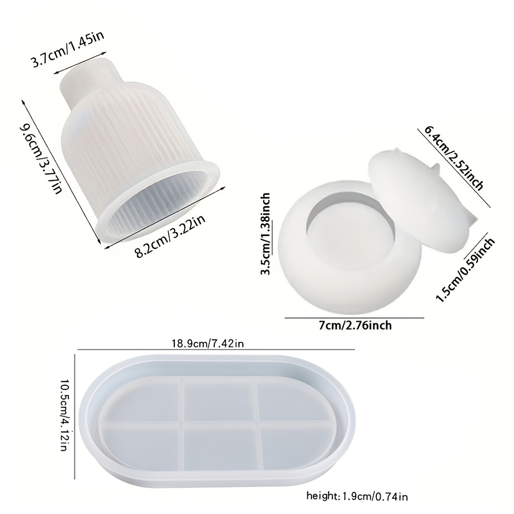 3pcs/set Silicone Molds, Tray Mold, Mini Vase Mold, Storage Jar Mold, Epoxy Resin Cement Concrete Plaster Casting Mould For Flower Pot Making, Crafts Home Decor
