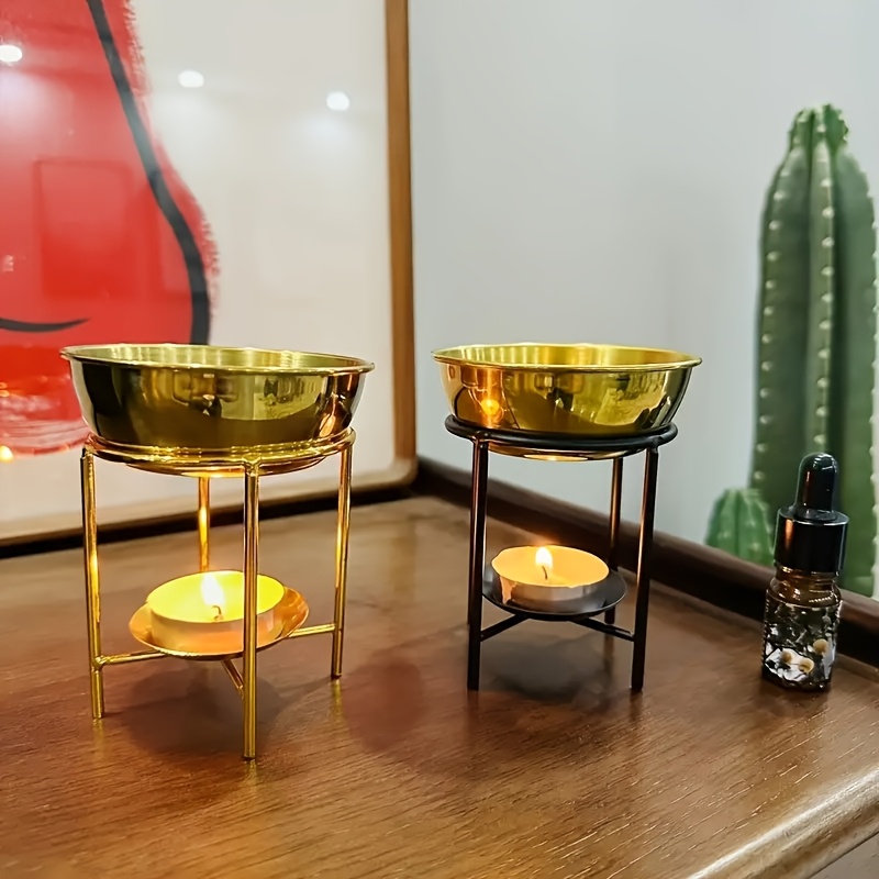 Un set de 2 (Suport Auriu + Bol Auriu) Suport pentru Uleiuri Esențiale - un Difuzor de Aromaterapie Multifuncțional și Topitor de Ceară, Potrivit pentru Decorul Casei, Ornamente de Birou și Diverse Cadouri de Sărbători.