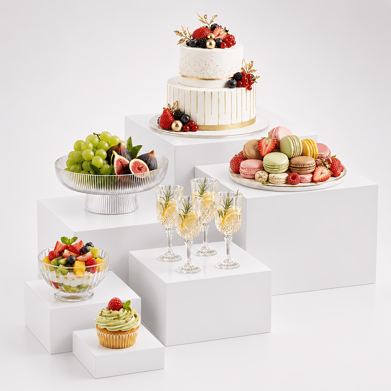 TEMU 6pcs 3-8in Buffet Mat, Buffet Food Stand Pipe, Acrylic Box For Displaying Cube Stand Pipe Display Box, Acrylic Square Cube Display Base,