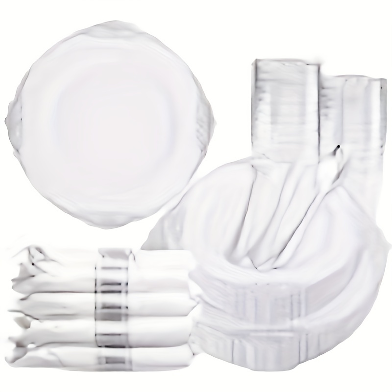 

350pcs Silver Plastic Plates&pre Rolled Napkins For 50 Guests, Plastic Dinerware Set 100 Silver Disposable Plates, 150 Silver Silverware, 50 Cups And 50 Napkins For Wedding&party&mother's Day.