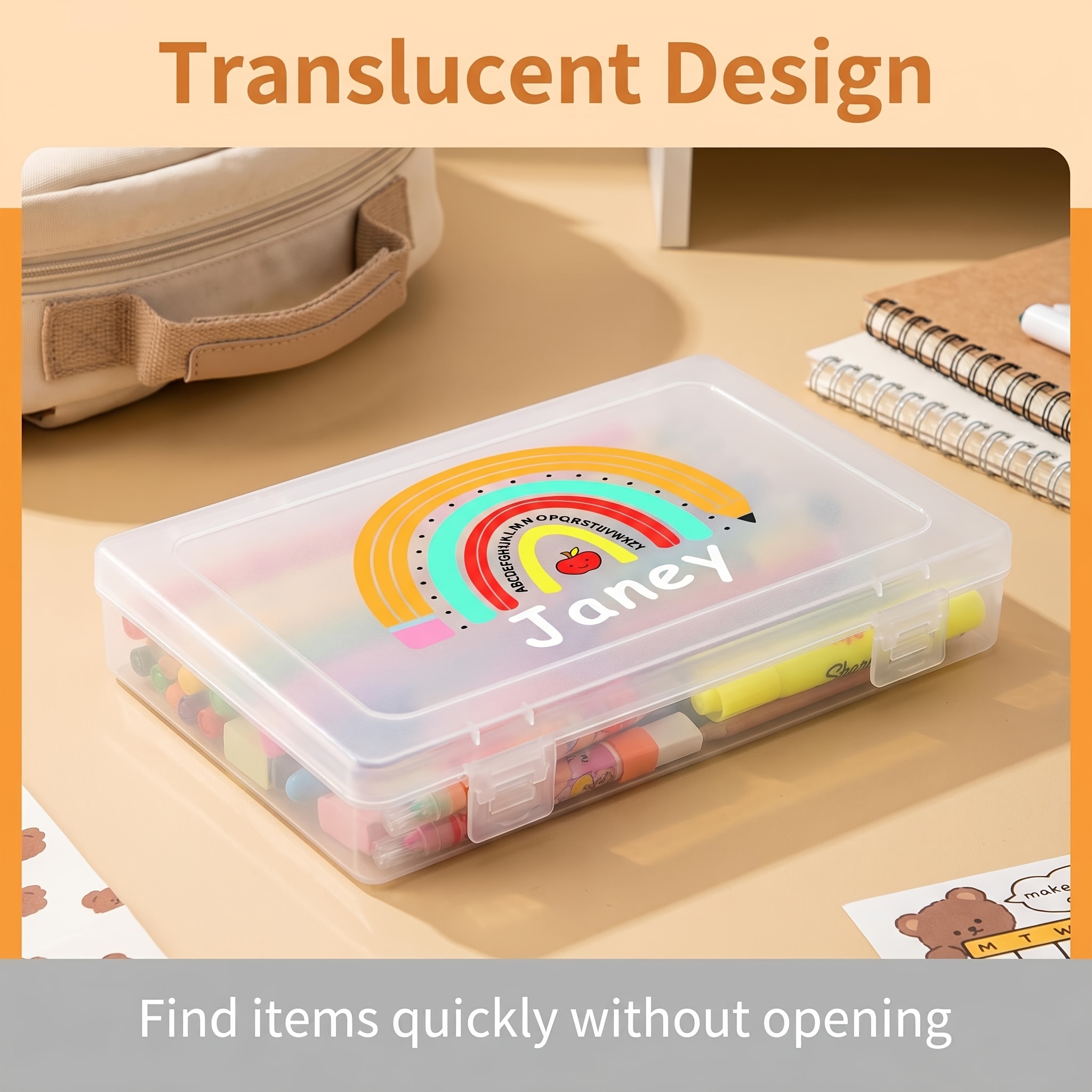 TEMU 1pc Personalized Back-to-school Pencil Case, Customized Name, Transparent Storage Box, Large-capacity Storage Box, Student Pencil Case, Unisex,
