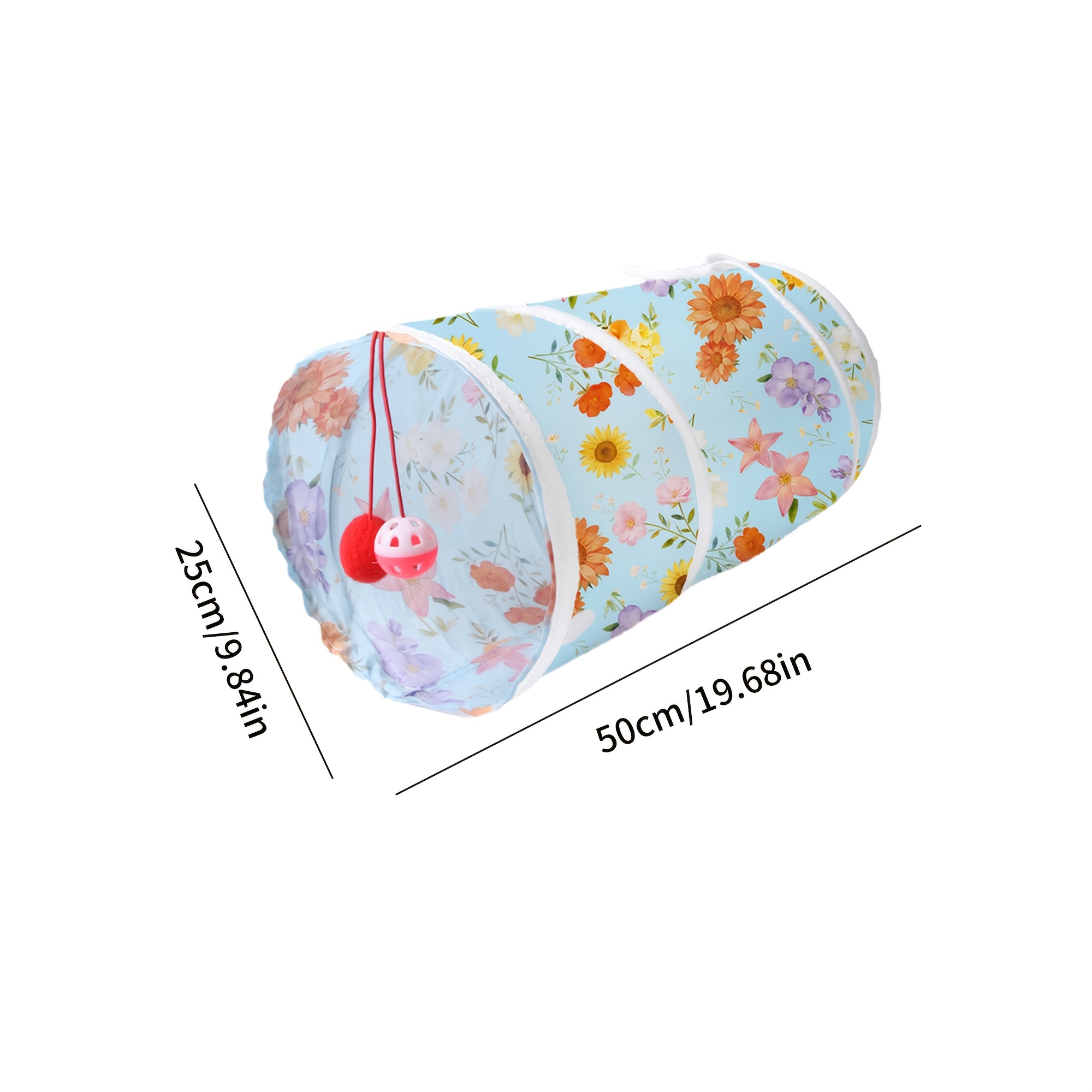 TEMU Floral Cat Tunnel With Holes & Toys, Foldable
